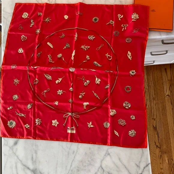 Hermes Red Silk Scarf